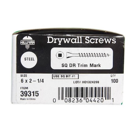 Drywall Screw, #6 X 2-1/4 In, Steel, Trim Head